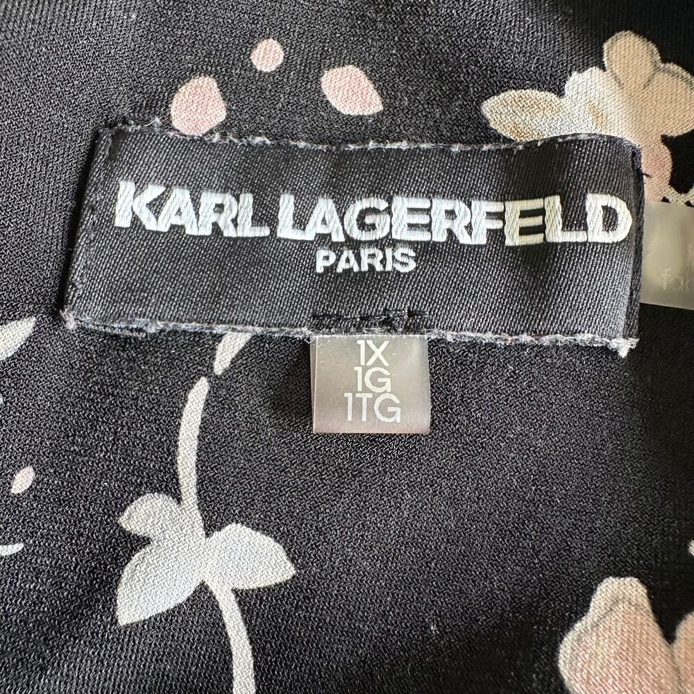 Karl Lagerfeld Yessie Floral Blouse Top Trumpet Flutter Sleeve Black 1X Fairy - Picture 10 of 13
